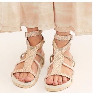Free People Sandals Braided Tan wrap Tie shoes 8.5